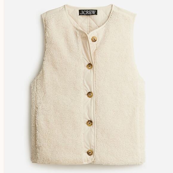 J. Crew Reversible Teddy Sherpa Puffer Vest With PrimaLoft Cream Size L Preppy - Picture 3 of 16
